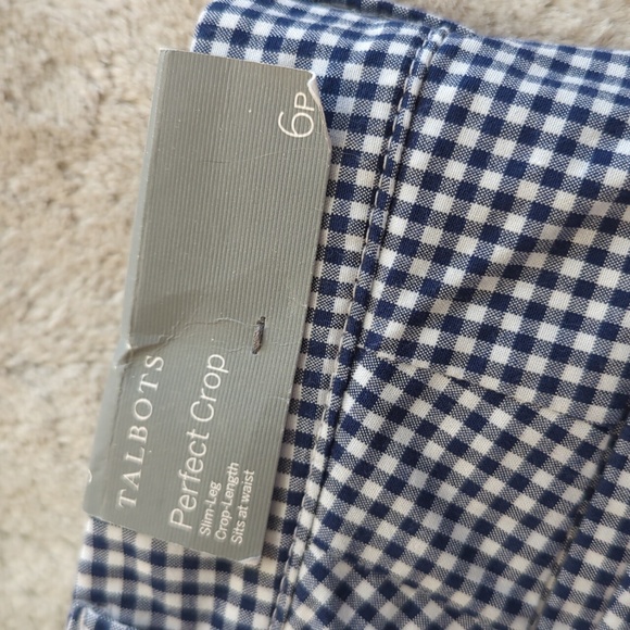 Talbot's Blue White Checkered Slim Leg Perfect Crop Petite Fit Pants Size 6P NWT - Picture 2 of 7